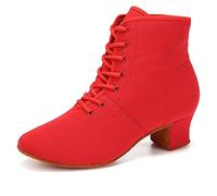 HROYL Women Latin Dance Ankle Boots Lace Up Low Heel Breathable Comortable Salsa Latin Line Dance Shoes Red-5-S,UK 7.5