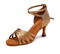 HROYL Women Latin Dance Shoes Low-Heel Salsa Practice Performence Ballroom Dancing Shoes,EM213-Beige-7,UK 5.5