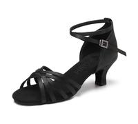HROYL Women Latin Dance Shoes Low-Heel Salsa Practice Performence Ballroom Dancing Shoes,EM213-Black-5,UK 6.5