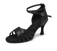 HROYL Women Latin Dance Shoes Low-Heel Salsa Practice Performence Ballroom Dancing Shoes,EM213-Black-7,UK 4.5