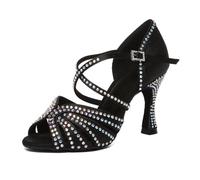 HROYL Women Latin Salsa Dance Shoes Satin Ballroom Practice Performence Dancing Shoes,L612-Black-8.5,5.5UK