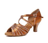 HROYL Women Latin Salsa Dance Shoes Satin Ballroom Practice Performence Dancing Shoes,L612-Brown-6,7UK