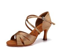 HROYL Women Latin Salsa Dance Shoes Satin Ballroom Practice Performence Dancing Shoes,Model 3047
