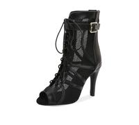 HROYL Women's Ankle Dance Boots Lace Up Latin Salsa Ballroom Party Sandals Heels Dance Shoes,M052-Black-9.5,7.5UK