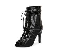 HROYL Women's Ankle Dance Boots Lace Up Latin Salsa Ballroom Party Sandals Heels Dance Shoes,M052-Black-DD-9.5,6.5UK