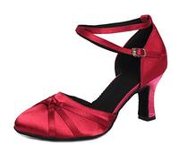 HROYL Women's Closed Toe Ballroom Dance Shoes Satin Latin Chacha Samba Modern Salsa Dancing Shoes CMJ516-7 Rose 6.5 UK