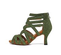 HROYL Women's Latin Salsa Dance Shoes Open Toe Ballroom Standard Party Practice Performance Dancing Shoes L521 Green 6.5cm Heel, UK 5.5