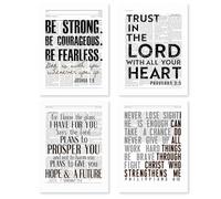 HRQKO Bible Verses Joshua 1: 9 Wall Art Poster Prints Set of 4, Christian Wall Art, White Inspirational Religious Artwork Posters Wall Decor, Scripture Christian Wall Decor for Office 12”x16”Unframed
