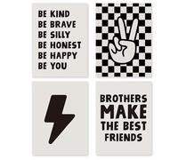 HRQKO Boho Boys Room Wall Art Set of 4, Brothers Make The Best Friends Printing Posters Wall Decor, Boys Room Affirmations Prints, 12'x16' Unframed
