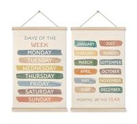 HRQKO Boho Week Month Decor Poster Hanger Frame Set of 2, Educational Posters, Preschool Wall Art with Wooden Frames, Boho Classroom Wall Hanging Banner Decor for Toddlers Room Playroom, 16x24 inch