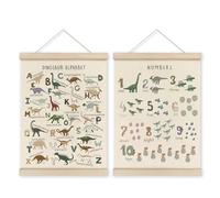 HRQKO Dinosaur Alphabet Poster Hanger Frame Set of 2, Dinosaur Wall Decor, Nursery Wall Decor, ABC Poster Wall Art with Wooden Frames, Alphabet Banner Wall Hanging Decor for Boys Room,12x16 Inch