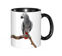 HRRASFAZF Ceramic Coffee/Tea Mug, 11 oz Funny Mugs,Grey,African Parrot Bird Psittacus Erithacus Standing on a Branch Tropical,Gifts for Mothers Day,Birthdays,Christmas,Valentines,Anniversaries