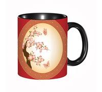 HRRASFAZF Ceramic Coffee/Tea Mug, 11 oz Funny Mugs,House Decor,Oriental Cherry Blossom with Butterflies in Circle e Ornamental,Gifts for Mothers Day,Birthdays,Christmas,Valentines,Anniversaries
