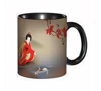 HRRASFAZF Ceramic Coffee/Tea Mug, 11 oz Funny Mugs,Japanese Girl on Cherry Blossom Background. Vector,Gifts for Mothers Day,Birthdays,Christmas,Valentines,Anniversaries