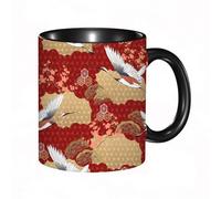 HRRASFAZF Ceramic Coffee/Tea Mug, 11 oz Funny Mugs,Japanese Kimono Pattern. Cherry Blossom Crane Birds Pine Tree with Oriental Motif,Gifts for Mothers Day,Birthdays,Christmas,Valentines,Anniversaries