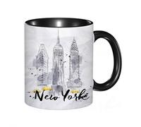 HRRASFAZF Ceramic Coffee/Tea Mug, 11 oz Funny Mugs,Watercolor, Skyscraper Empire State Building Old American Wonder,Gifts for Mothers Day,Birthdays,Christmas,Valentines,Anniversaries