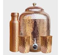 HRS India Handmade 100% Pure Copper Dispenser Water Pitcher Matka Pot 8L 1 Bottle 2 Tumbler Glass Health Benefits