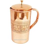 HRS India Pure Copper Water Pitcher Jug Floral Embossed Pitcher Water Drinking Storage Pot Ayurveda Health Benefits 1500ML