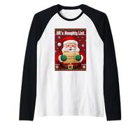 HR's Santa Naughty List Ugly Christmas Sweater Front Back Raglan Baseball Tee