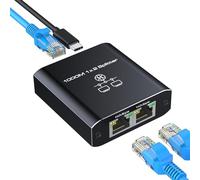 HRSDEIE Ethernet Splitter 1 to 2 Out 1000Mbps, High Speed RJ45 Gigabit Network Splitter 2 Port Network LAN Switch with Type-C Power Cable for Computer, Switch, Hub, Set-Top Box, Digital TV,Router,ADSL