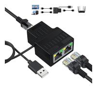 HRSDEIE Ethernet Splitter High Speed 1 to 2 Out 100Mbps, Ethernet Gigabit Network Switch 2 Port Network Splitter with Type-C Power Cable for Cat 5/5e/6/7/8, Support Two Devices Working Simultaneously