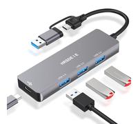 HRSDEIE USB C HUB, Ultra Slim Type C to 3 Port USB Hub 3.0 with 5Gbps Data Transfer, Usb Adapter 5V/2.4A Power Supply Multiple Port Extension Hub, USB C Splitter for Laptop, MacBook Air, iMac, Xbox,HP