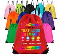 HRSMTY Set of 100 Custom Drawstring Backpack Bags, Personalized Sacks Custom With Your Logo Text Image, Bulk Drawstring Bags for Gym Sports Daily Use Multiple Colors (Red)