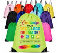 HRSMTY Set of 100 Custom Drawstring Backpack Bags, Personalized Sacks Custom With Your Logo Text Image, Bulk Drawstring Bags for Gym Sports Daily Use Multiple Colors (Yellow-Green)