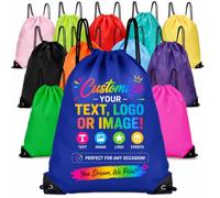 HRSMTY Set of 100 Custom Drawstring Backpack Bags, Personalized Sacks Custom With Your Logo Text Image, Bulk Drawstring Bags for Gym Sports Daily Use Multiple Colors (Dark-Blue)