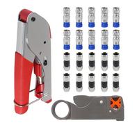hrsyyl Coax Cable Crimper Tool Kit with 20pcs F Type RG59 RG6 Compression Connectors Coaxial Cable Stripper Coaxial Cable Compression Tool Kit