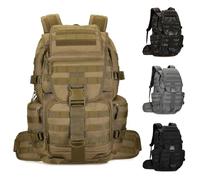 HRTACPAG 50L Military Tactical Backpack Molle Rucksack Large Army 3 Day Assault Pack Heavy Duty Backpack for Men, Brown, L, Molle Tactical Back Pack