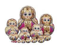 HRTC Handmade Matryoshka 15 Pieces Russian Nesting Dolls Handmade Wood Matryoshka Stacking Nested Set Baboushka Nesting Dolls for Kids and Home Decor surprise gift