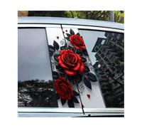 HRTSDNLC Car Middle Column Car B Pillar Protective Film Sticker Red Rose Black Leaf Heart Pattern On White Bac