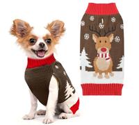 HRTTSY Christmas Dog Sweater Cute Reindeer Cat Puppy Sweaters Soft Warm Fall Winter Dogs Clothes Brown Ugly Xmas Pet Sweatshirt Knitted Doggie Vest Outfit for Small Medium Large Dogs(Brown,XXS)