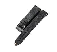 HRTUFN WCC00816 Handmade Ultra-Thin Ostrich Leather Watchband 18 19 20 21 22MM Black Men's Soft Strap Vintage Style Bracelet(Silver Buckle,18mm)