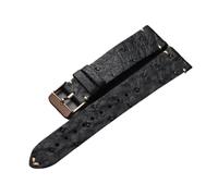 HRTUFN WCC00816 Handmade Ultra-Thin Ostrich Leather Watchband 18 19 20 21 22MM Black Men's Soft Strap Vintage Style Bracelet(Rose gold buckle,22mm)