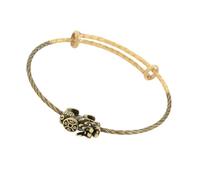 Hrtyvhin Aged Two Tone Brass with Push Pull Opening, Adjustable Open Bangle for Vintage Chinese Inspired Outfits Retro Wrist Cuff Accessory East Inspired Jewelry Light Metal Wrist Accent Outfit Layer