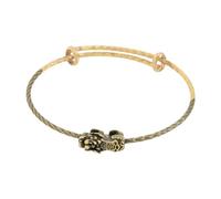 Hrtyvhin Aged Two Tone Brass with Push Pull Opening, Adjustable Open Bangle for Vintage Chinese Inspired Outfits Retro Wrist Cuff Accessory East Inspired Jewelry Light Metal Wrist Accent Outfit Layer