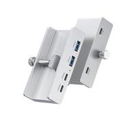 Hrtyvhin Aluminum USB 3.2 Hub Clips Firmly to Laptop for Fast, White | Adjustable Clip on Hub Prevents Slipping While 10Gbps Data Transmission and Cable Management