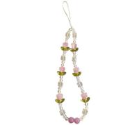 Hrtyvhin Beaded Phone Charm with Pearls & Flowers Secure Wrist Lanyard Stylish Beaded Lanyard Wallet Chain for Everyday Use Floral Not Lost Strap