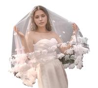 Hrtyvhin Bridal Veil Elegant Tulle Bridal Headpiece With Beaded Flowers And Lace Appliques For Wedding Photography Essentials Layered Floral Wedding Veils