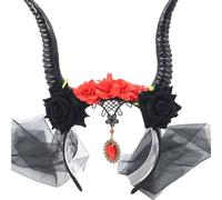 Hrtyvhin Elegant Mesh Lace Resin Devil Horn Hairpiece Decorated With Roses For Cosplay Themed Event Dark Fashion Accessories Cos Devil Horn Hairband
