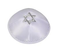 Hrtyvhin Embroidery Pattern Jews Cap Polyester Skull Hat Traditional Kippah Hat for Men Religious Ceremonies and Daily Use Religious Headwear Silver