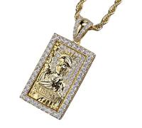 Hrtyvhin Handcrafted Antique Cubic Zirconia Charm Necklace, Engraved Square Pendant for Daily Wear Gold Silver Retro Copper Plated Necklace