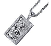 Hrtyvhin Handcrafted Antique Cubic Zirconia Charm Necklace, Engraved Square Pendant for Daily Wear Gold Silver Retro Copper Plated Necklace