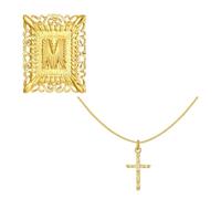 Hrtyvhin Layer Letter Charm Square Crucifix Pendant Necklace Adjustable Chain Copper Texture Neck Jewelry Suitable for Women Religious Symbol Jewelry