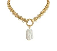 Hrtyvhin Practical Women's Choker Chain Necklace Decoration with a Geometric Square Freshwater Pearls Pendant Casual Wear Baroques Pearls Jewelry