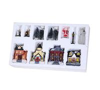 Hrtyvhin Set 10pcs Resin Christmas House Scene Village Collections Winter Cabin Town Street Light Up Building Kids Christmas House Window Decoration
