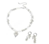 Hrtyvhin Shattered Silver Pearls Necklace Earrings Set Parties Evening Event Silver Bridal Set Sensitive Skin Friendly Accessories