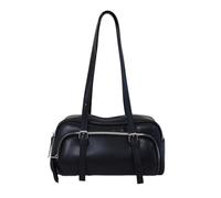 Hrtyvhin Smooth Faux Leather Bowling Shoulder Bag with Front | Top Zipper Handbag for Daily Commute Easy Access